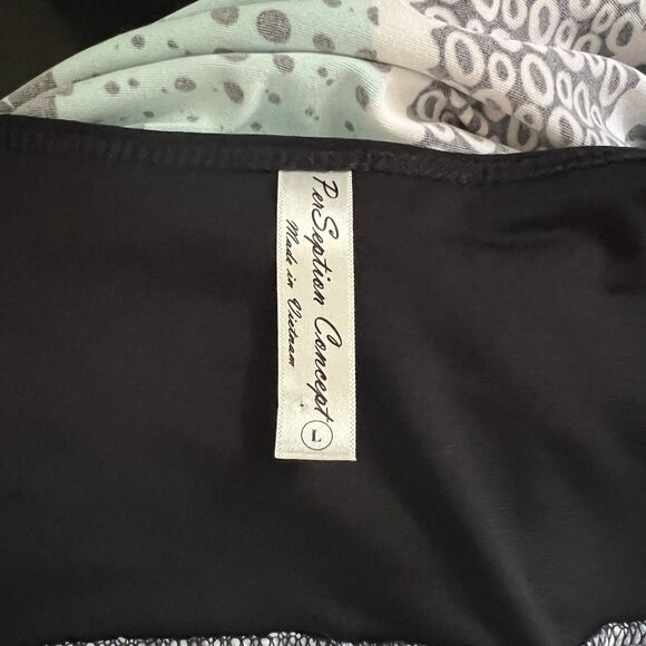 Per Seption Concept Abstract Print Beaded Neckline Stretch Shift Dress Sz L - Picture 6 of 7